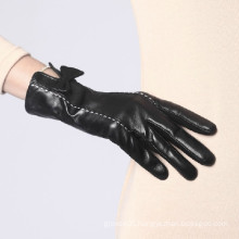 long Ladies fashion rabbit fur lined leather gloves